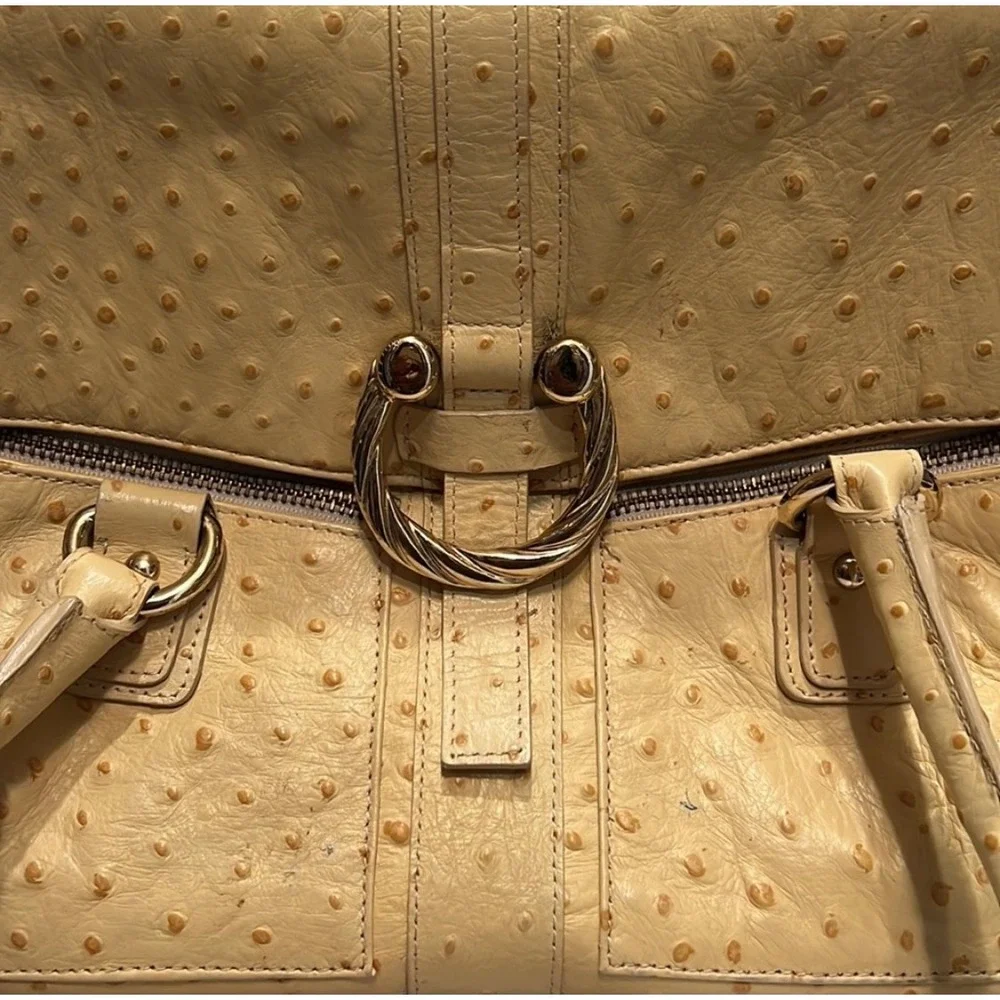 Ostrich Embossed Leather Top Handle Satchel Bag Work Travel‎ Chic